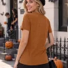 KimSoong Women Halloween Shirt Plaid Pumpkins Graphic Crew Neck Short Sleeve T-Shirts Tops