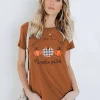 KimSoong Women Halloween Shirt Plaid Pumpkins Graphic Crew Neck Short Sleeve T-Shirts Tops