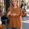 KimSoong Women Halloween Shirt Plaid Pumpkins Graphic Crew Neck Short Sleeve T-Shirts Tops