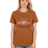 KimSoong Women Halloween Shirt Plaid Pumpkins Graphic Crew Neck Short Sleeve T-Shirts Tops