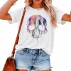 KimSoong Women Halloween Skeleton Graphic T-Shirts Crew Neck Short Sleeve Tees Tops