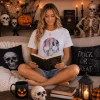 KimSoong Women Halloween Skeleton Graphic T-Shirts Crew Neck Short Sleeve Tees Tops