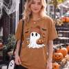 KimSoong Women Halloween T-Shirt Cute Ghost Fall Pumpkin Graphic Shirt Coffee Lover Tees Short Sleeve Tops