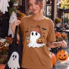 KimSoong Women Halloween T-Shirt Cute Ghost Fall Pumpkin Graphic Shirt Coffee Lover Tees Short Sleeve Tops