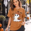 KimSoong Women Halloween T-Shirt Cute Ghost Fall Pumpkin Graphic Shirt Coffee Lover Tees Short Sleeve Tops