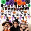 KORALAKIRI Halloween Party Decorations Happy Halloween Banner Honeycomb Balls Paper Fans Hanging Swirls Triangle Garland