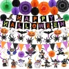 KORALAKIRI Halloween Party Decorations Happy Halloween Banner Honeycomb Balls Paper Fans Hanging Swirls Triangle Garland