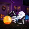 Ktaxon 7' Halloween Inflatables Skeleton Outdoor Halloween Decoration Reclining Skeleton with Pumpkin,Built-In LED Light