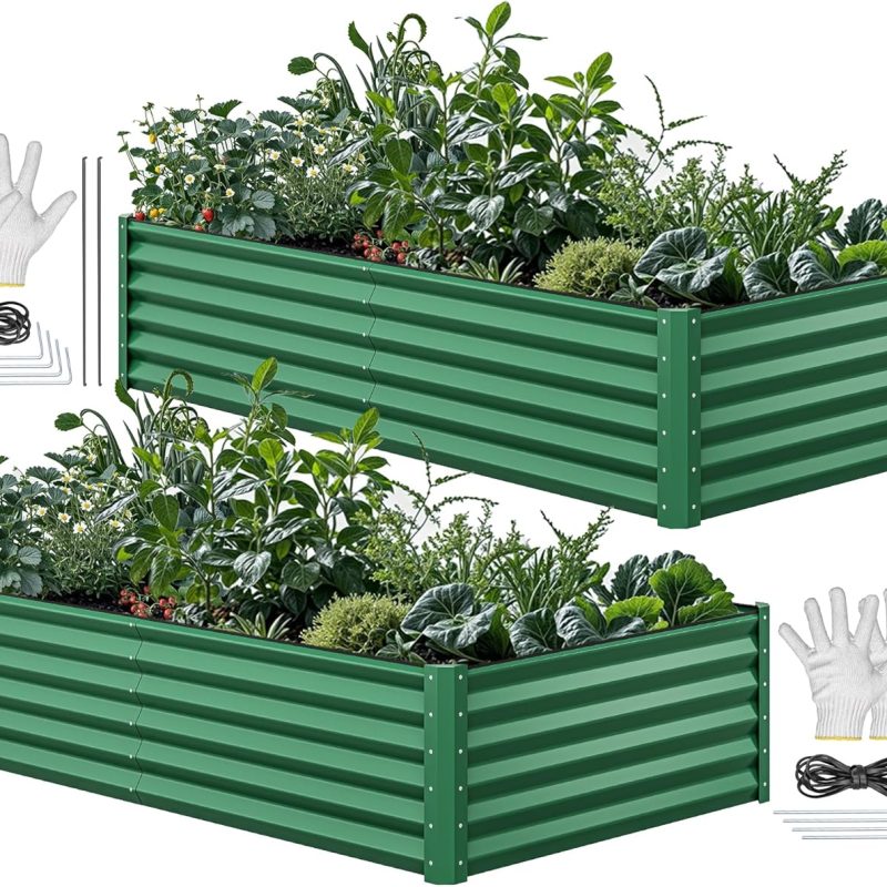 Large Raised Garden Bed Kit 8x4x2ft 2 Pcs Green