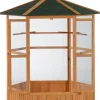 Large Wooden Hexagonal Outdoor Aviary Flight Bird Cage With Covered Roof