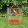 Large Wooden Hexagonal Outdoor Aviary Flight Bird Cage With Covered Roof