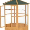 Large Wooden Hexagonal Outdoor Aviary Flight Bird Cage With Covered Roof
