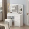 LED Vanity Desk Set With Illuminated Mirror, Stool, 39.4in Wide - White