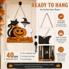 Lethargic Happy Halloween Door Sign Wooden Ghost Pumpkin Black Cat Door Wreath Halloween Hanging Decorations for Porch W