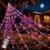 Leyaron Halloween Decorations Outdoor, 350 LED Halloween Spider Web String Lights with 79" Lighted Spider for Outdoor Ga