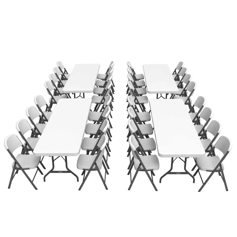 Lifetime 4 8-Foot Rectangle Folding Tables And 32 Chairs Set, White Granite - 80147