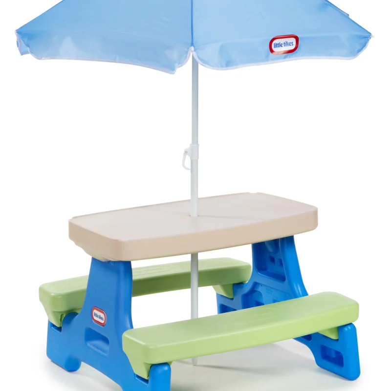 Little Tikes Easy Store Kids Picnic Table With Umbrella, 42.00 in L x 38.00 in W x 19.75 in H, Ages 2+