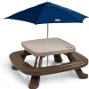 Little Tikes Endless Adventures Fold 'n Store Picnic Table With Market Umbrella, Brown - 632433M