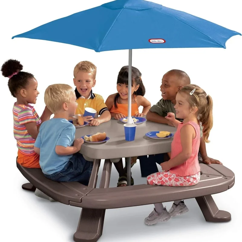 Little Tikes Endless Adventures Fold 'n Store Picnic Table With Market Umbrella, Brown - 632433M