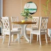 Llinc Store 5-Piece Round Dining Table Set For 4 With Upholstered Chairs, Walnut Table/Beige Chairs