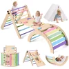 Lookfly 8-in-1 Foldable Pikler Triangle Climbing Set With Ramp - Natural-Color Or Multicolor