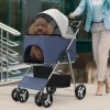 Magshion Foldable Pet Stroller, 4 Wheel, Navy Blue, 33 lbs Capacity