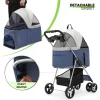 Magshion Foldable Pet Stroller, 4 Wheel, Navy Blue, 33 lbs Capacity