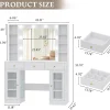 Makeup Vanity Desk With Mirror, LED Lights, Glass Top, 3 Drawers And 2 RGB Glass Cabinets, White