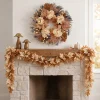 Maple Leaves and Peony Wreath, Cream and Brown, 22", Fall by Way To Celebrate