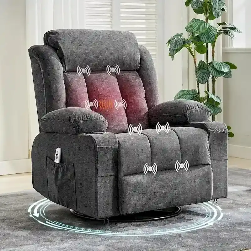 Massage And Heat Rocking Recliner Chair With Cup Holder And Side Pockets