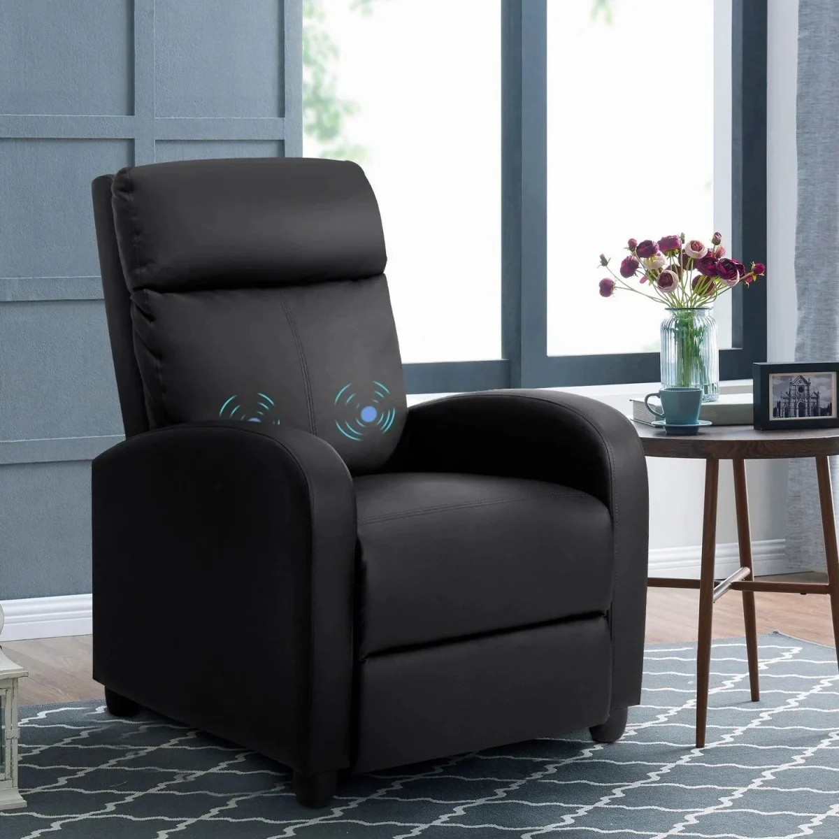 Massage Recliner Chair With PU Faux Leather Upholstery And Padded Seat