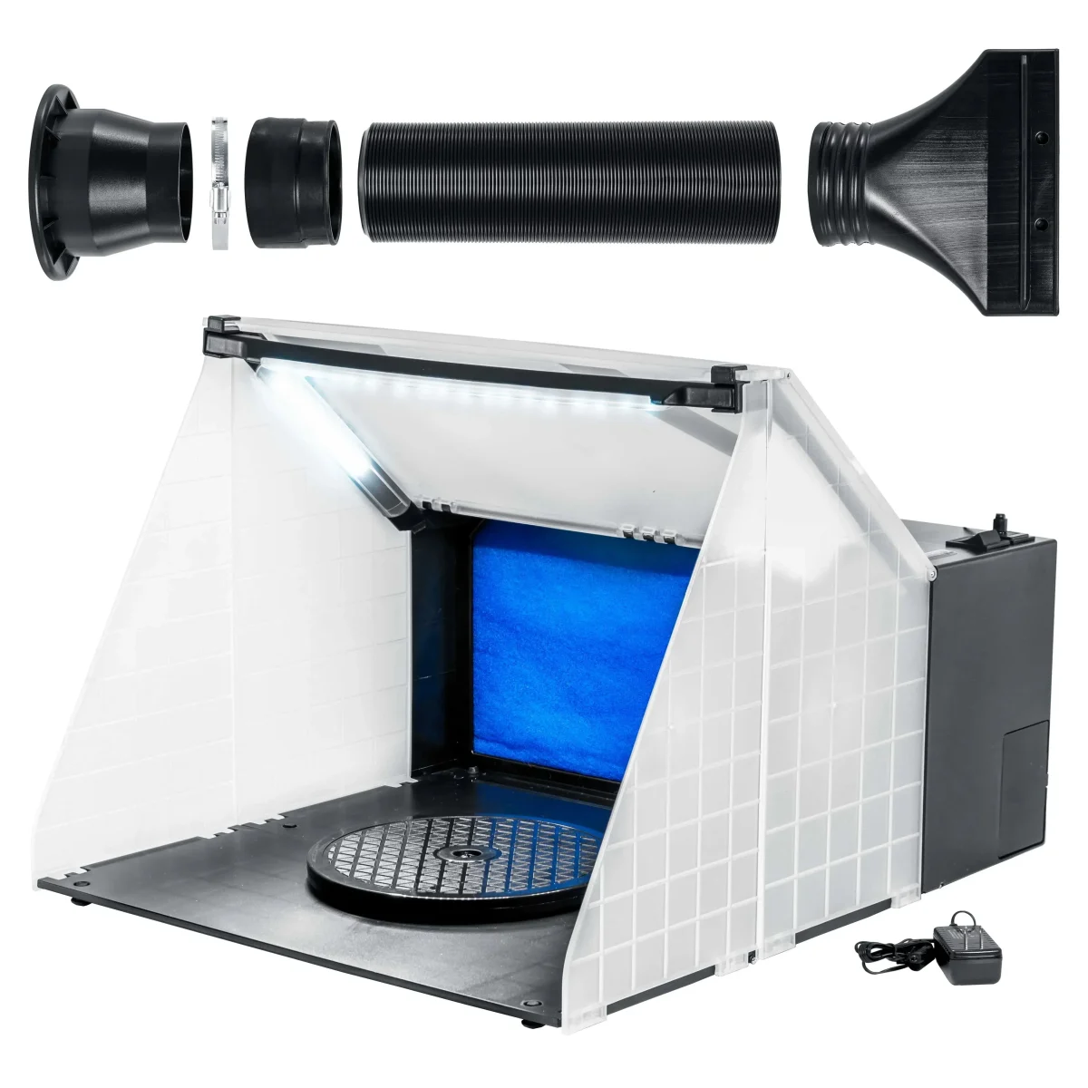 Master Airbrush Portable Hobby Airbrush Paint Spray Booth Kit With Exhaust Filter And LED Light Set - 25 Watts