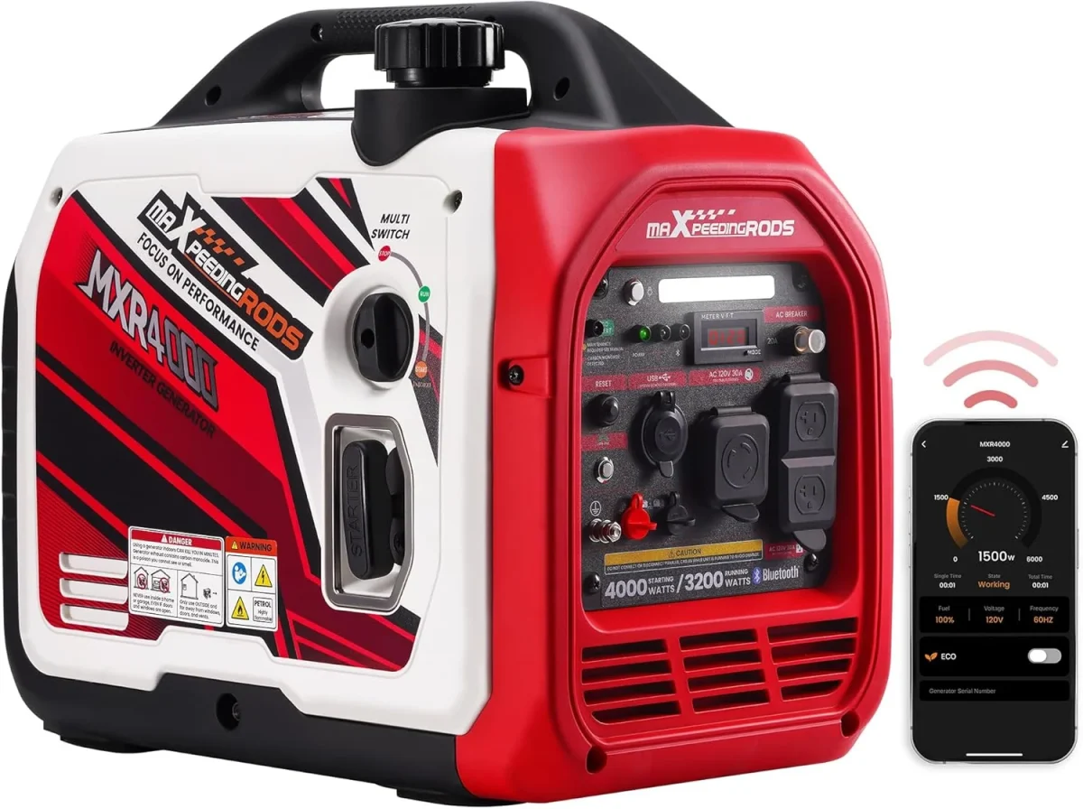 maXpeedingrods 4000 Peak Watt 3200 Running Watt Portable Gas Inverter Generator With Bluetooth App, RV Ready, CO Alarm -