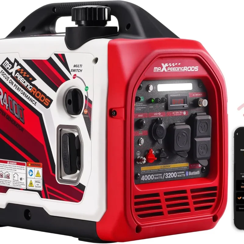 maXpeedingrods 4000 Peak Watt 3200 Running Watt Portable Gas Inverter Generator With Bluetooth App, RV Ready, CO Alarm -
