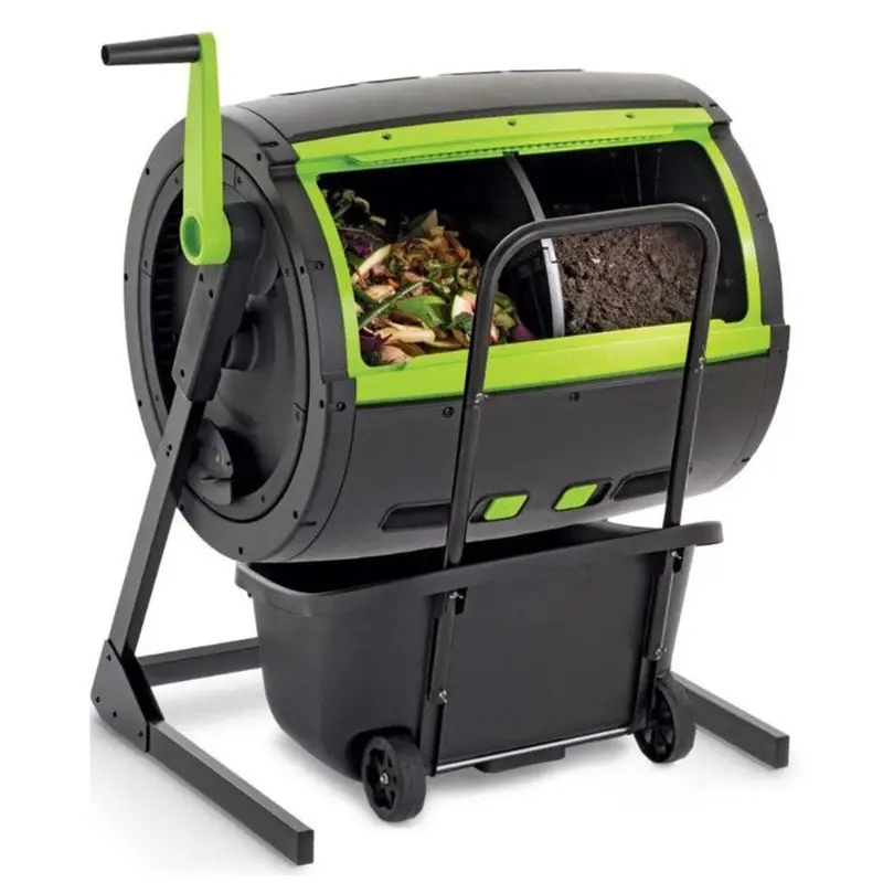 Maze 65-Gallon Dual-Chamber Compost Tumbler With Integrated Cart - Black