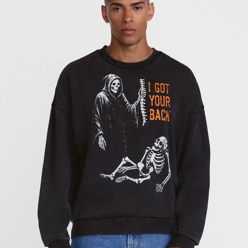 Men's Halloween Back Breaker Graphic Long Sleeve Sweatshirt from Way to Celebrate, Sizes XS-5XB