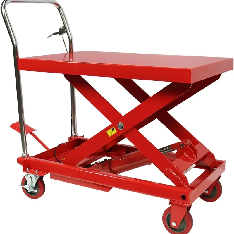 MERXENG Hydraulic Lift Table Cart, 660 lbs, 31 in Lift Height, Double Scissor, 4 Wheels