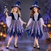 MEZZALL Child Outfit Sets Girls Witch 4 Light Up Star Witch Dress With Hat Wand Kids Halloween Party Outfit For Party Cl