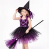 MEZZALL Child Outfit Sets Girls Witch 4 Light Up Star Witch Dress With Hat Wand Kids Halloween Party Outfit For Party Cl