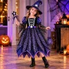 MEZZALL Child Outfit Sets Girls Witch 4 Light Up Star Witch Dress With Hat Wand Kids Halloween Party Outfit For Party Cl