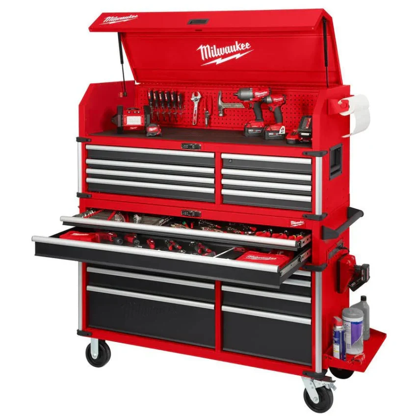 Milwaukee High Capacity 56 in 18-Drawer Steel Tool Chest And Cabinet Combo - Red And Black