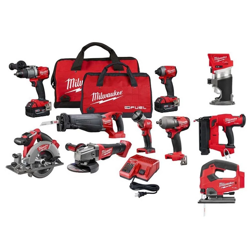 Milwaukee M18 FUEL 18-Volt Lithium-Ion Brushless Cordless 10-Tool Combo Kit With (2) 5.0 Ah Batteries, Charger And (2) T