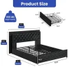 Moasis Queen Platform Bed Frame With PU Upholstery, LED Lighting And 4 Storage Drawers