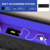 Moasis Queen Upholstered Faux Leather Platform Bed Frame With Headboard, 4 Storage Drawers, RGB LED Lights, USB-C Chargi