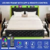 Moasis Queen Upholstered Faux Leather Platform Bed Frame With Headboard, 4 Storage Drawers, RGB LED Lights, USB-C Chargi