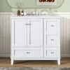 Modern Bathroom Vanity, 36 Inch, USB Charging Port, Resin Basin, Solid Wood, 3-Drawer Storage