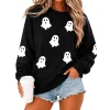 MOUSYA Halloween Sweatshirt Women Spooky Season Shirt Pumpkin Fall Sweatshirt Ghost Long Sleeve Pullover Tops