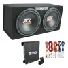 MTX Dual Loaded Car Subwoofer Enclosure 12 Inch 1200W With Boss R1100M Amplifier And Soundstorm AKS8 Kit - TNE212D