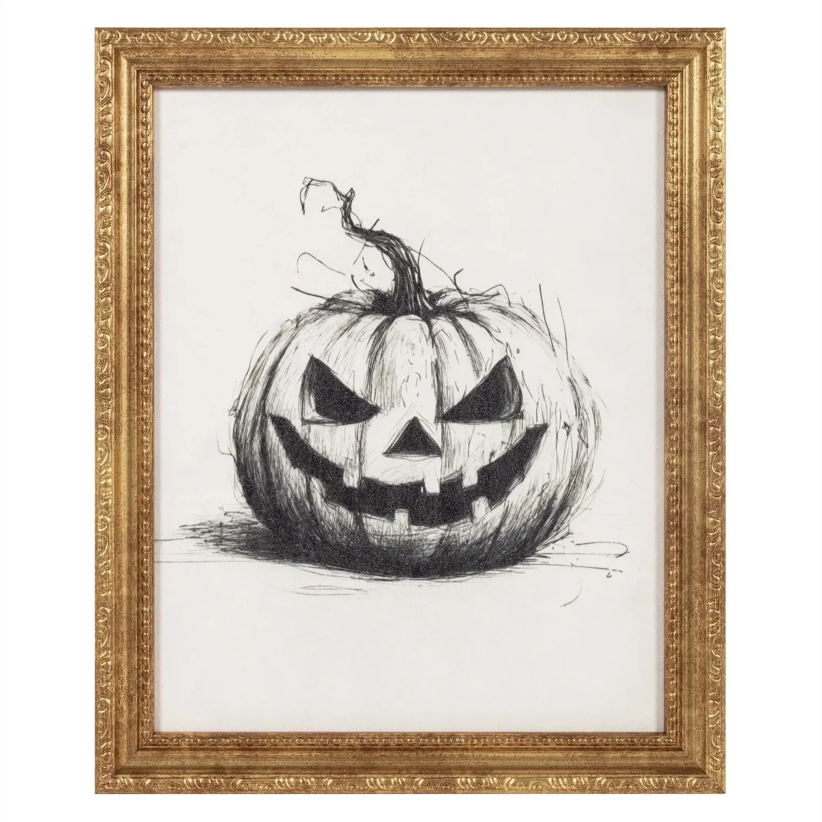 My Texas House Framed Halloween Black and White Pumpkin Art Print 9x11