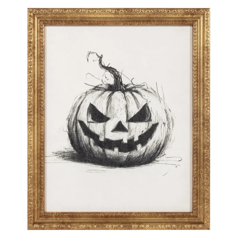 My Texas House Framed Halloween Black and White Pumpkin Art Print 9x11